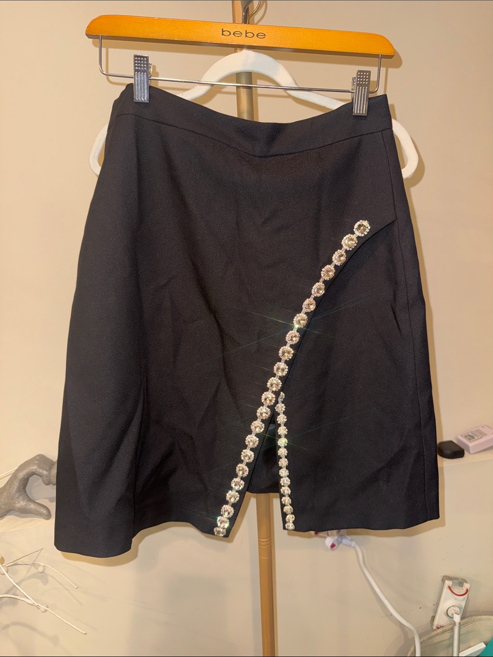 GRACIA  Black A-Line Skirt with Crystal Diagonal Trim